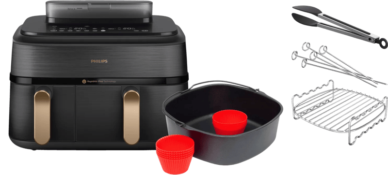 Philips 5000 Series Dual Basket NA552/00 + Dubbellaagse kookset + Bakmeesterset