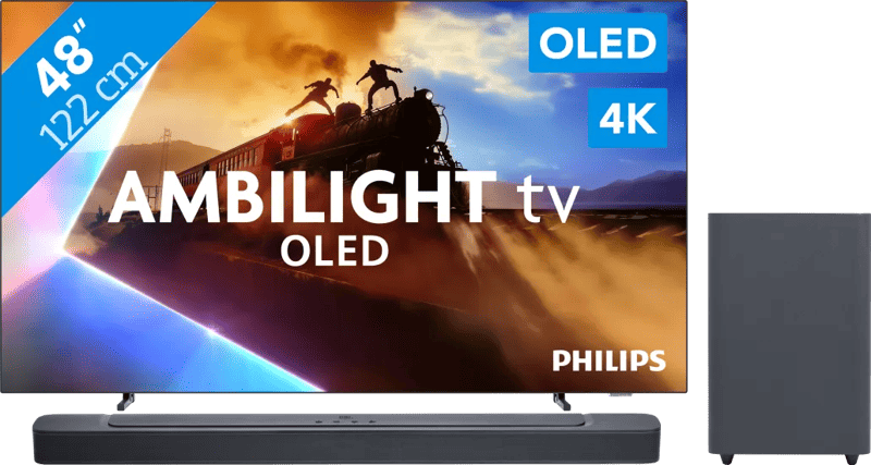 Philips Ambilight 48'' OLED760 4K (2025) + JBL Bar 2.1 Deep Bass MK2 Zwart