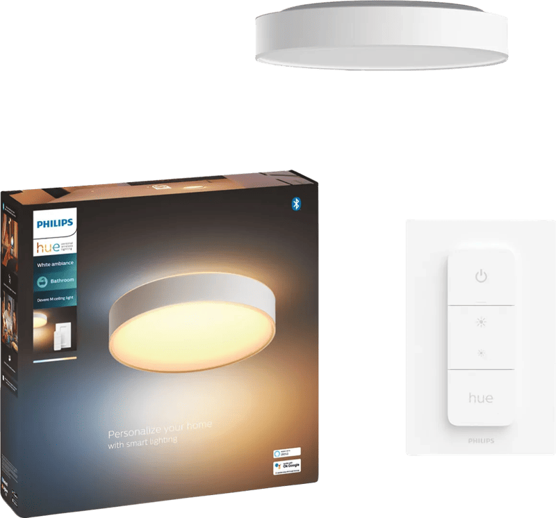 Philips Hue Devere M White Ambiance badkamerplafondlamp Wit + dimmer
