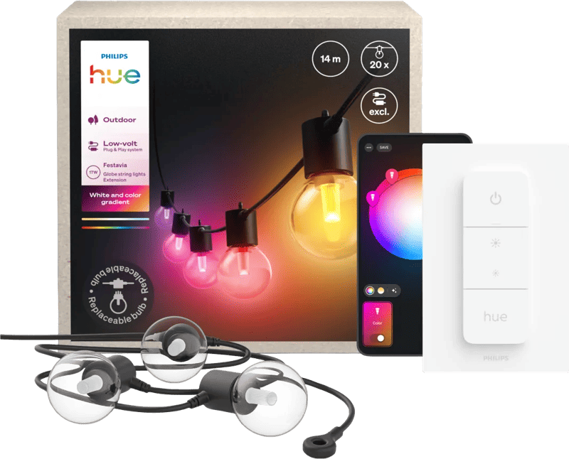 Philips Hue Festavia Globe Lichtsnoer - 14 meter - Uitbreiding + Dimmer