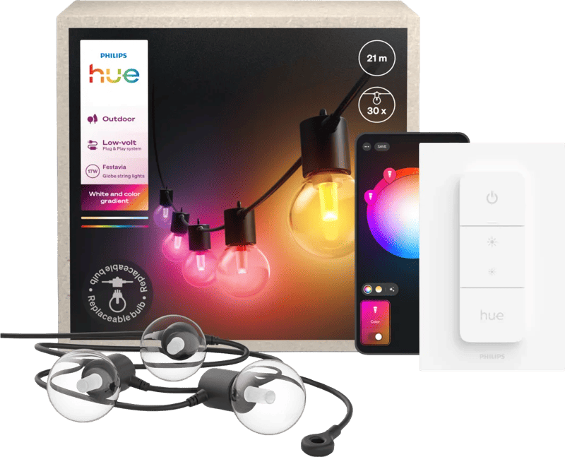Philips Hue Festavia Outdoor Lichtslinger - 21 meter - 30 lampen + Dimmer