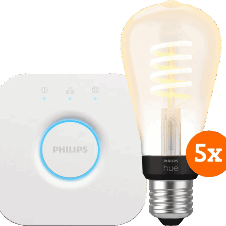 Philips Hue Filament White Ambiance Edison 5-Pack + Bridge