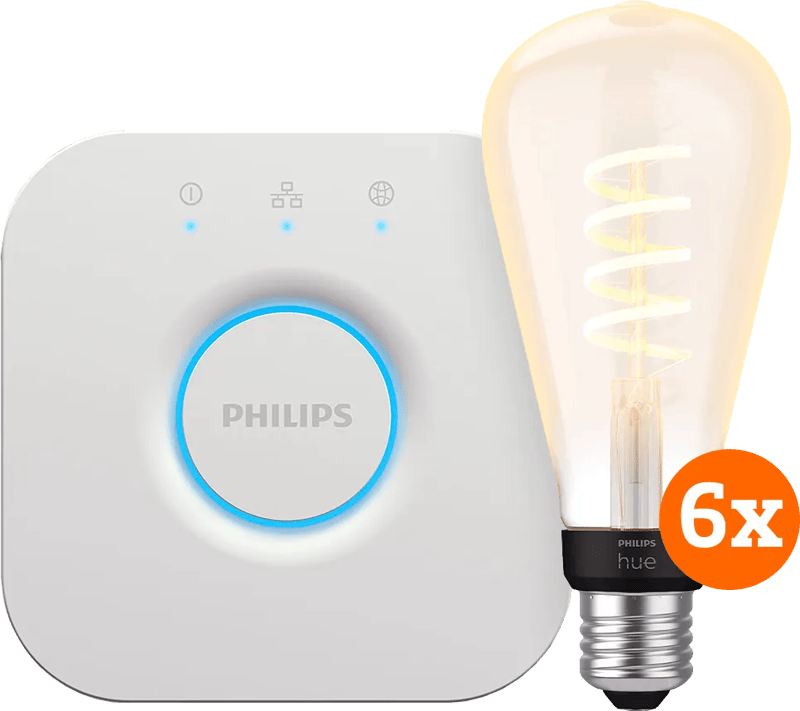 Philips Hue Filament White Ambiance Edison XL 6-Pack + Bridge