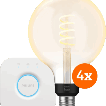 Philips Hue Filament White Ambiance Globe XL 4-Pack + Bridge