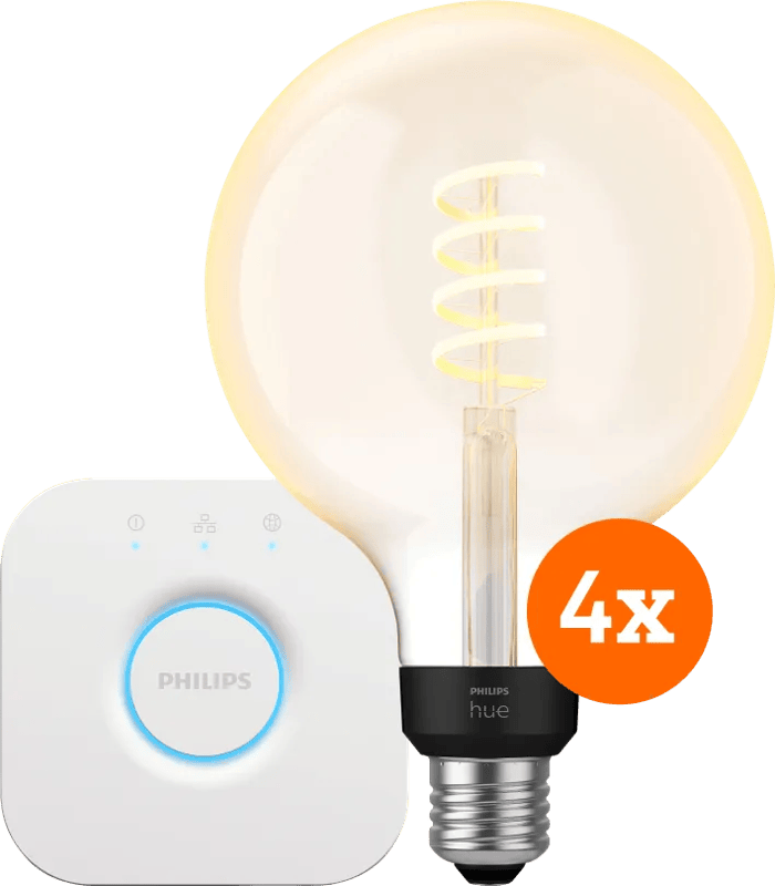 Philips Hue Filament White Ambiance Globe XL 4-Pack + Bridge
