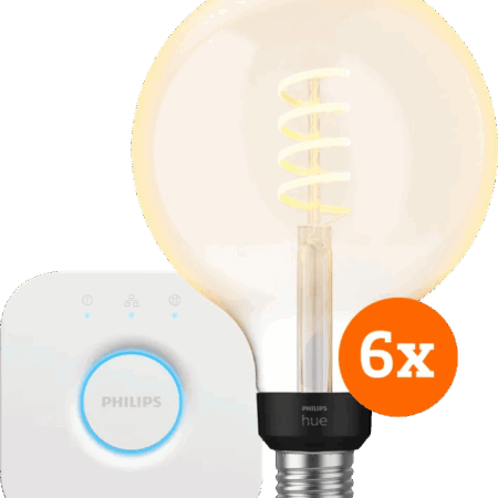Philips Hue Filament White Ambiance Globe XL 6-Pack + Bridge