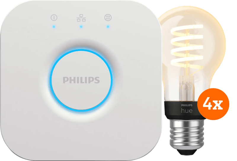 Philips Hue Filament White Ambiance Standaard 4-Pack + Bridge