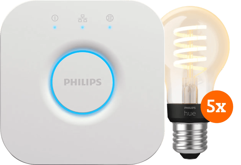 Philips Hue Filament White Ambiance Standaard 5-Pack + Bridge