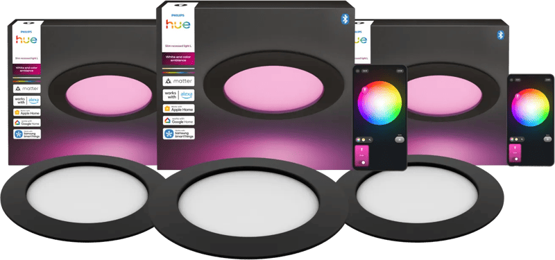 Philips Hue Inbouwspot Slim 3-Pack - White and Color - 170mm - Zwart