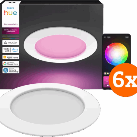 Philips Hue Inbouwspot Slim 6-Pack - White and Color - 170mm - Wit