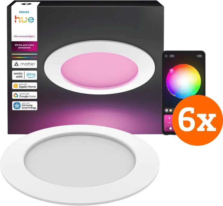 Philips Hue Inbouwspot Slim 6-Pack - White and Color - 170mm - Wit