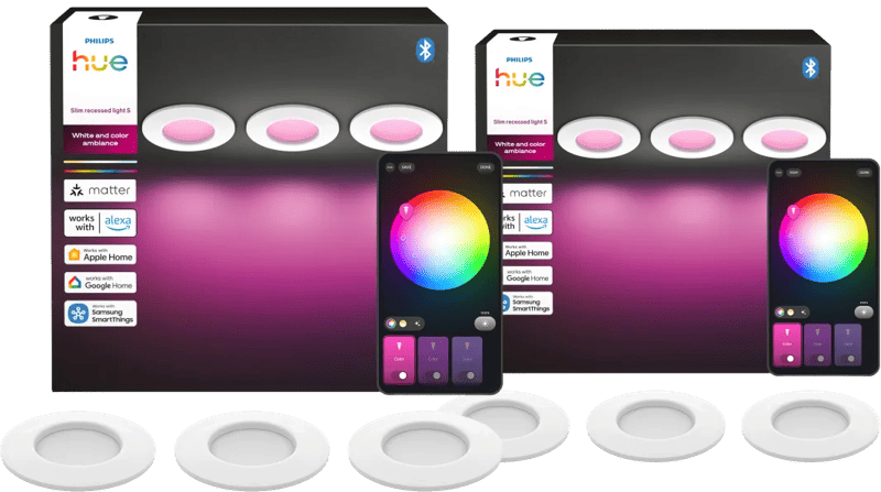 Philips Hue Inbouwspot Slim 6-Pack - White and Color - 90mm - Wit