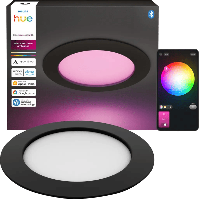 Philips Hue Inbouwspot Slim - White and Color - 170mm - Zwart