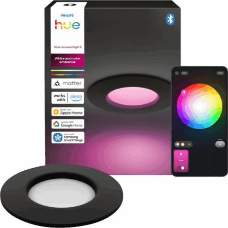 Philips Hue Inbouwspot Slim - White and Color - 90mm - Zwart