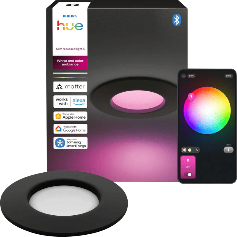 Philips Hue Inbouwspot Slim - White and Color - 90mm - Zwart