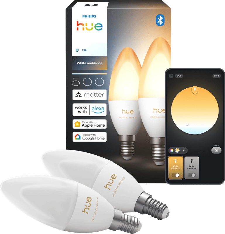Philips Hue Kaarslamp White Ambiance E14 Duo Pack