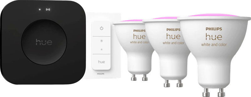 Philips Hue White and Color Starter Pack GU10 3-pack + Bridge Pro + dimmer