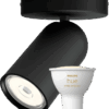 Philips Pongee opbouwspot - 1 spot - zwart + Philips Hue White Ambiance GU10
