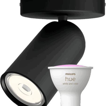 Philips Pongee opbouwspot - 1 spot - zwart + Philips Hue White and Color GU10