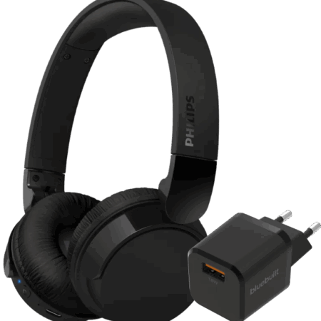 Philips TAH4209 Zwart + BlueBuilt Quick Charge Oplader met Usb A Poort 18W Zwart