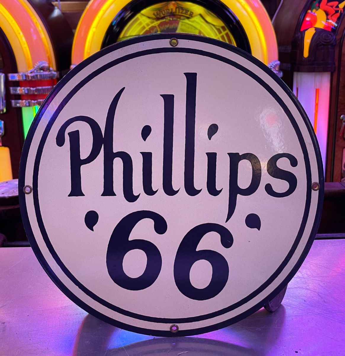 Phillips 66 Rond Emaille Bord - Jaren '80 Productie Sample - Ø30cm (Creme) | Phillips 66