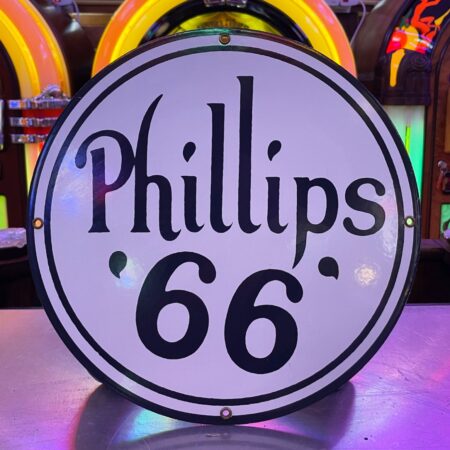 Phillips 66 Rond Emaille Bord - Jaren '80 Productie Sample - Ø30cm (Wit) | Phillips 66