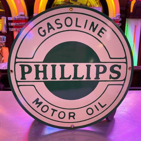 Phillips Gasoline Motor Oil Emaille Bord - Production Sample - Jaren '80 - Ø30 cm (Creme) | Phillips 66