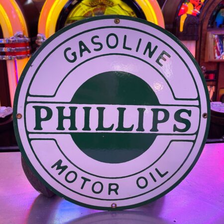Phillips Gasoline Motor Oil Emaille Bord - Production Sample - Jaren '80 - Ø30 cm (Wit) | Phillips 66