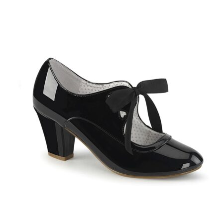 Pin Up Couture Pleaser Wiggle Shoes Ribbon Tie Lacquer Black-40 (EU) / 10 (US) | Pinup Couture