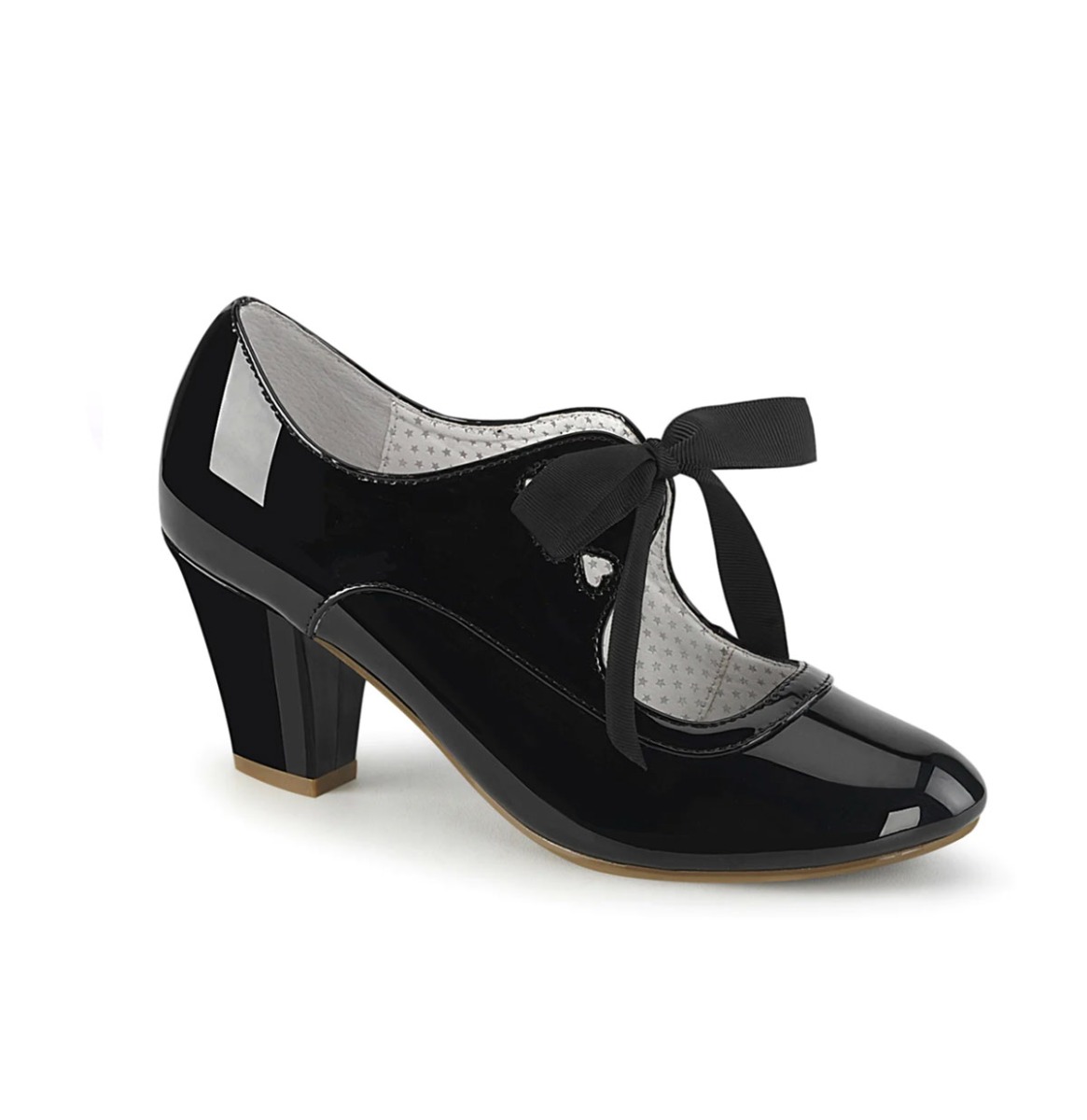 Pin Up Couture Pleaser Wiggle Shoes Ribbon Tie Lacquer Black-40 (EU) / 10 (US) | Pinup Couture
