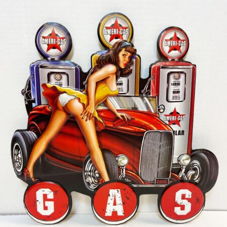 Pin Up Gasoline Car Metaal Bord 38 x 38 cm | Fiftiesstore