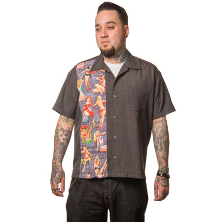 Pin-Up Print One Panel Shirt Charcoal-XS | 43% korting | Steady Clothing