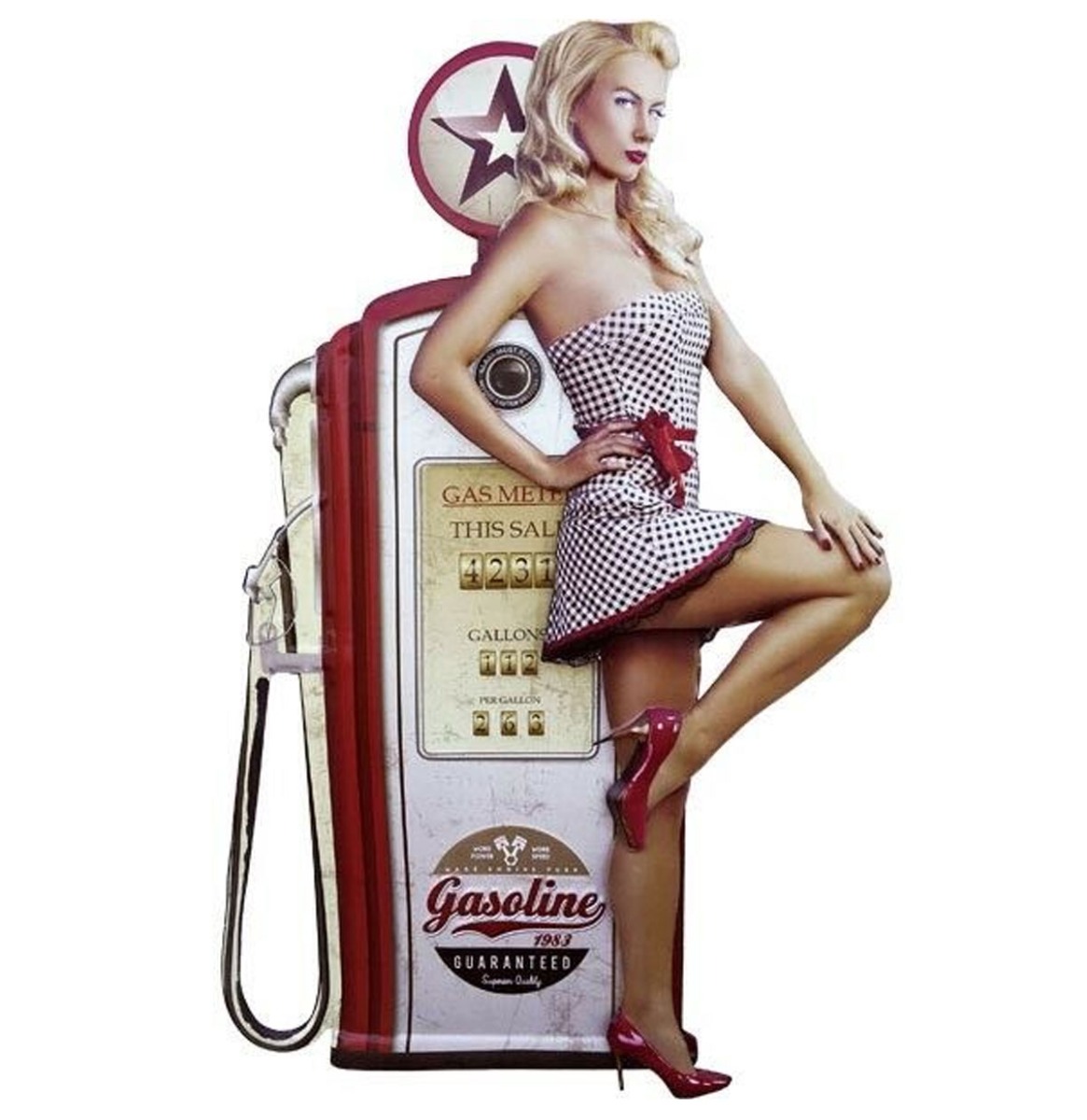 Pin-up Gas Pump Garage Gasoline Metalen Bord Met Relief XXL 55 x 83 cm | Fiftiesstore