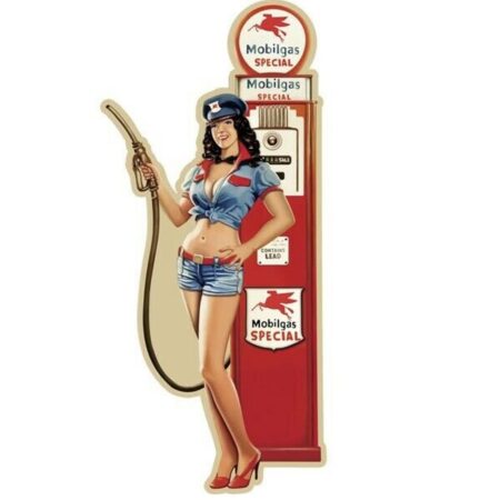 Pin-up Gas Pump Garage Mobilgas Metalen Bord Met Relief XXL 36 x 80 cm | Mobilgas -Oil