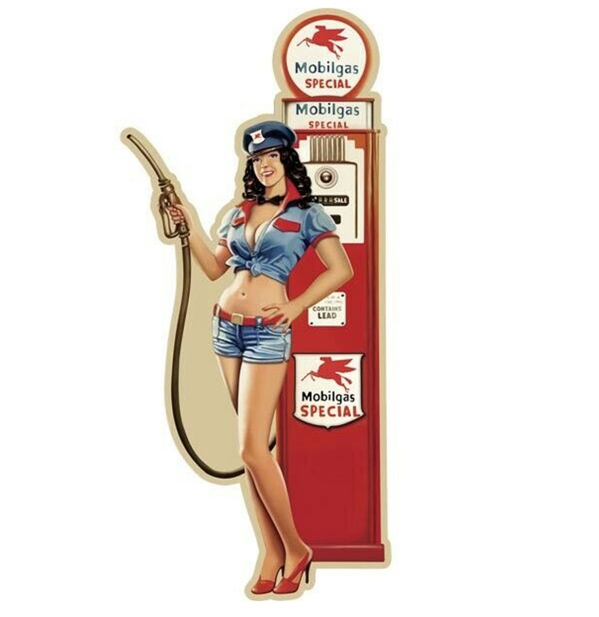 Pin-up Gas Pump Garage Mobilgas Metalen Bord Met Relief XXL 36 x 80 cm | Mobilgas -Oil