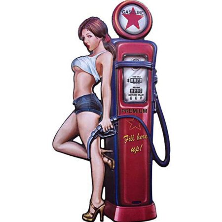 Pin-up Gasoline Benzinepomp Fill Her Up Metalen Bord Met Relief XL 37 x 80 cm | Fiftiesstore