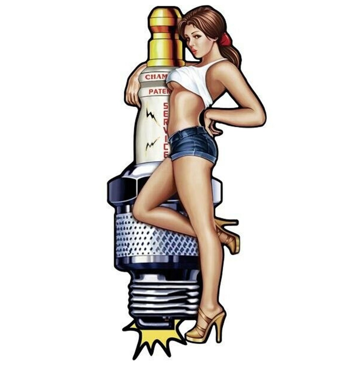 Pin-up Spark Plug Metalen Bord Met Relief XL 37 x 80 cm | Fiftiesstore