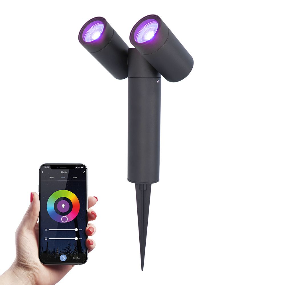 Pinero - Dubel Smart LED Prikspot - IP65 waterdicht - 11 Watt 690 Lumen - RGBWW - GU10 - Wifi + Bluetooth - IP65 Waterdicht - Bestuurbaar via app - Google Home