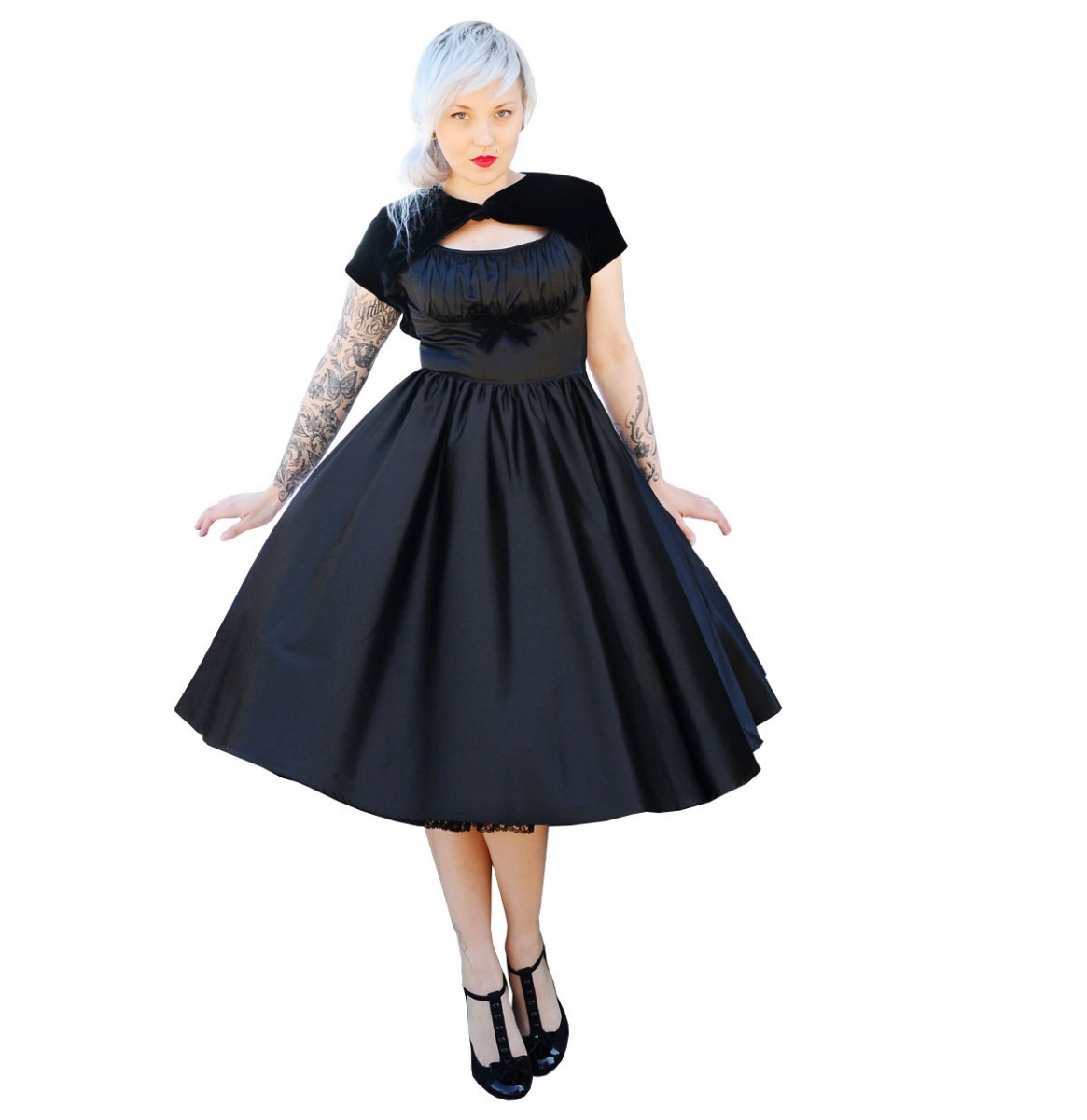 Pinup Couture Evelyn Satin Swing Dress Black-S | 54% korting | Pinup Couture