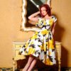 Pinup Couture Evelyn Yellow Roses Swing Dress + Bolero-S | 54% korting | Pinup Couture