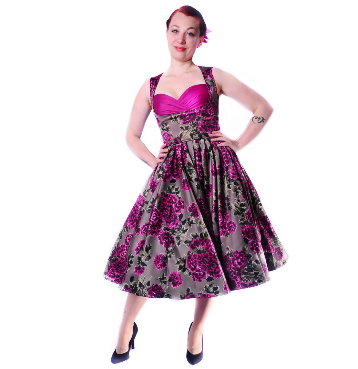 Pinup Couture Laura Grace Purple Floral Dress Grey -S | 55% korting | Pinup Couture