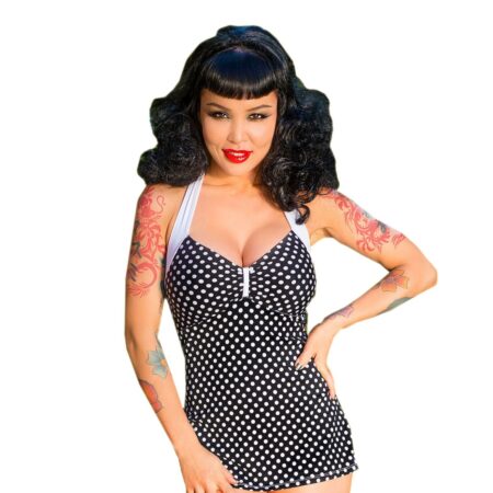 Pinup Couture Swimsuit Dots Black White -XS | 59% korting | Pinup Couture