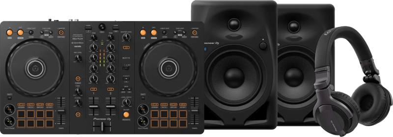 Pioneer DJ DDJ-FLX4 + Pioneer DJ HDJ-CUE1 + Pioneer DJ DM-50D-BT Zwart