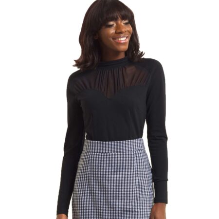 Piper High Neck Mesh Top Black-L | 30% korting | Voodoo Vixen