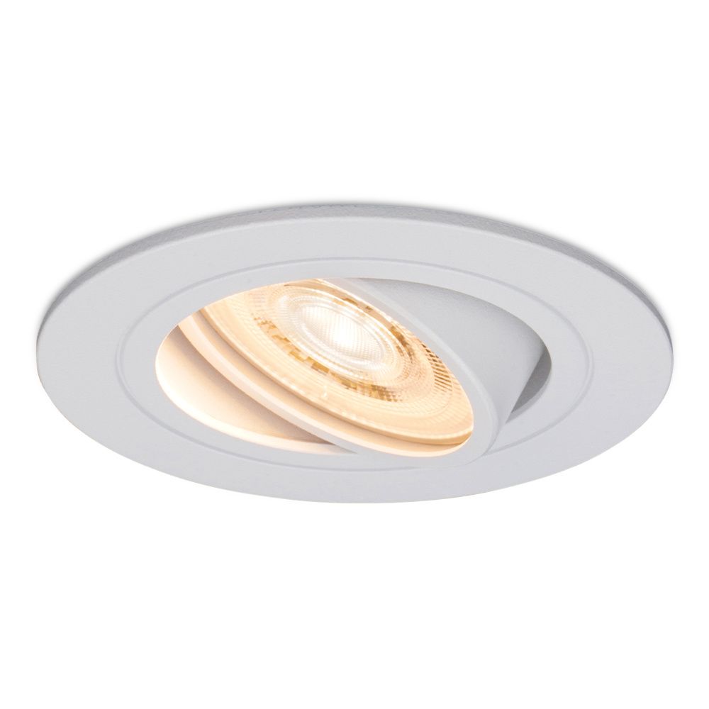 Pittsburg LED inbouwspot - 6W 570lm - GU10 LED Module - Extra plat - 2700K warm wit - Dimbaar - Rond - Kantelbaar - IP20 voor binnen - Wit | HOFTRONIC