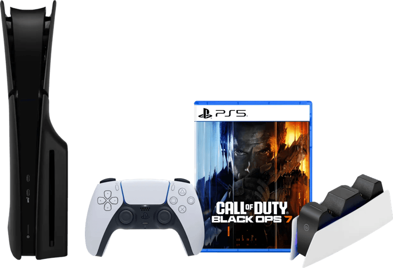PlayStation 5 Slim Disc Edition + Call of Duty: Black Ops 7 + Covers Zwart + Oplaadstation