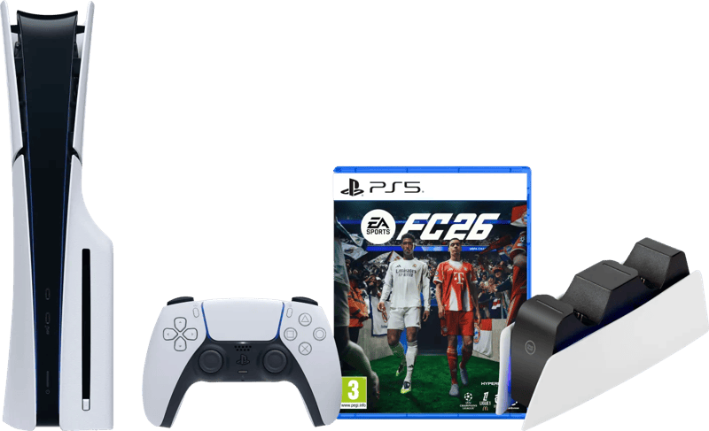 PlayStation 5 Slim Disc Edition + FC 26 + Oplaadstation