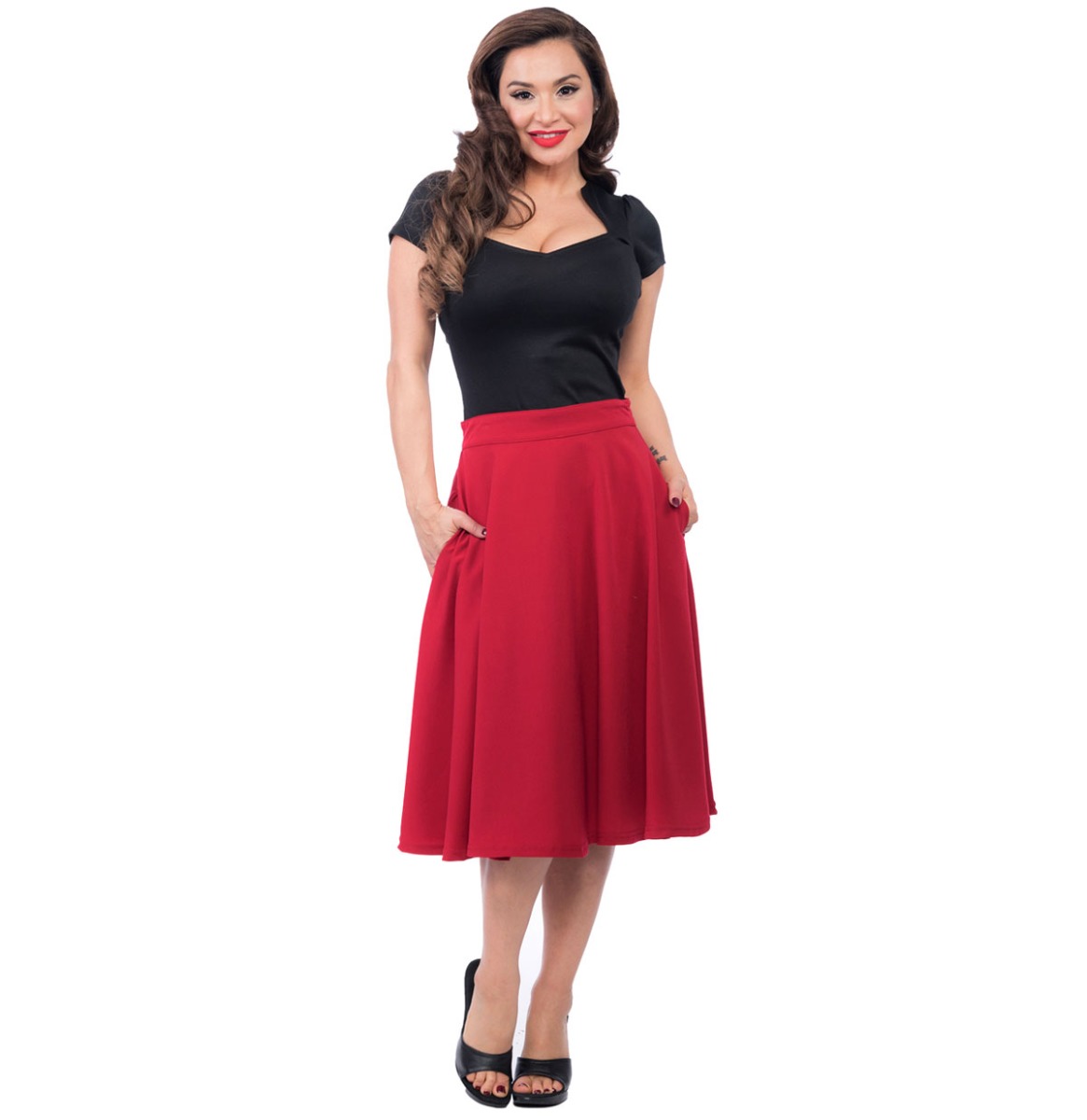 Pocket High Waist Thrills Skirt Red-XXXL | Rock Steady