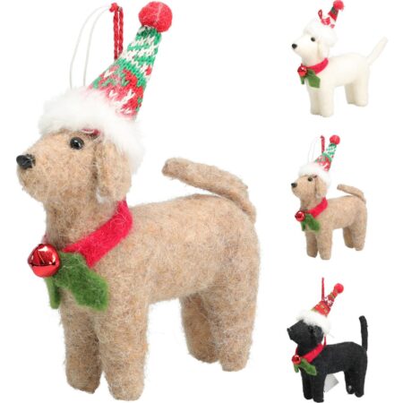 Poedel hond hangdeco vilt 15cm 3 assorti | Merkloos