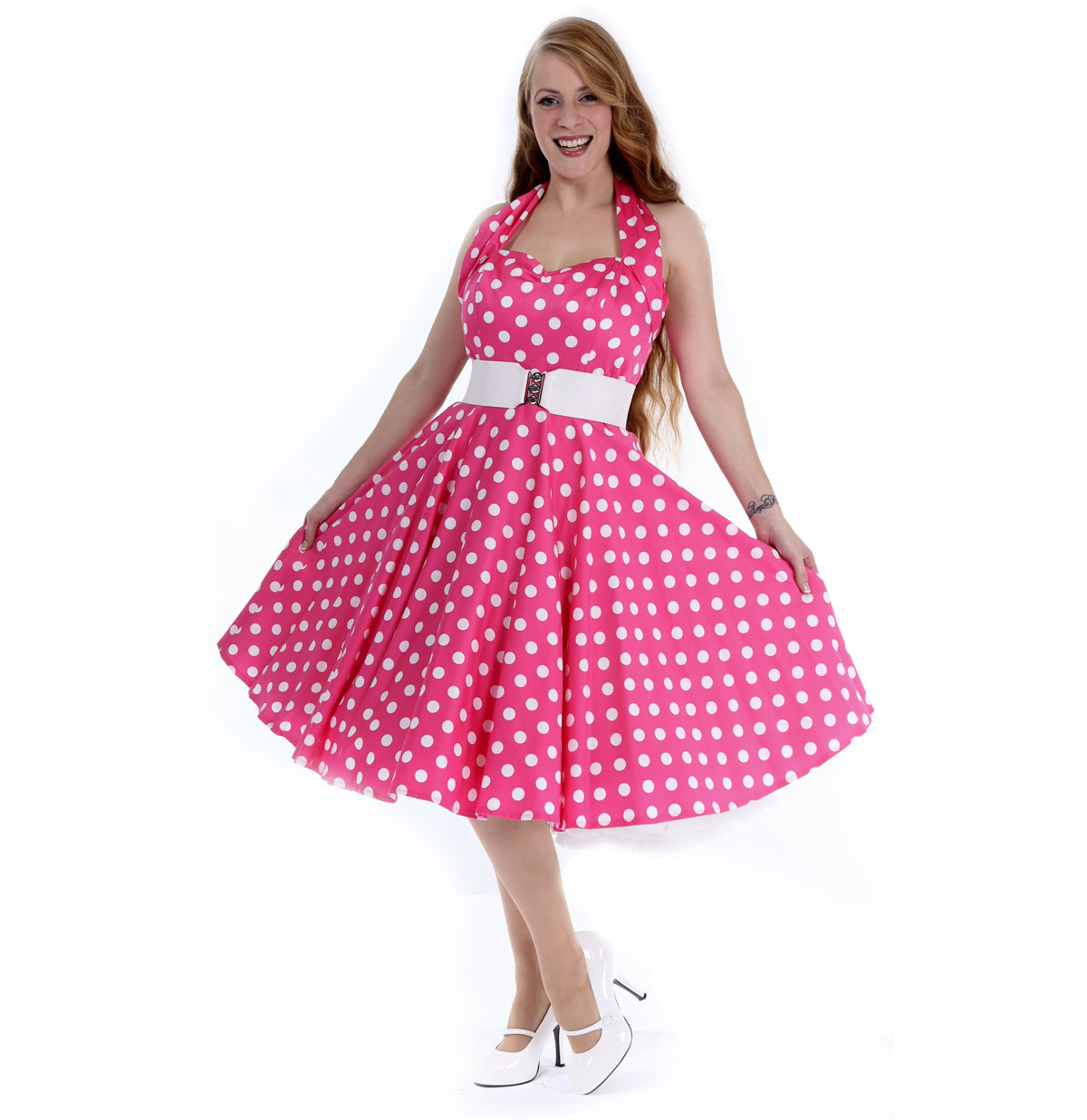 Polka Dress Cerise/White-42 (NL)/ 16 (UK) | 35% korting | Vivien of Holloway
